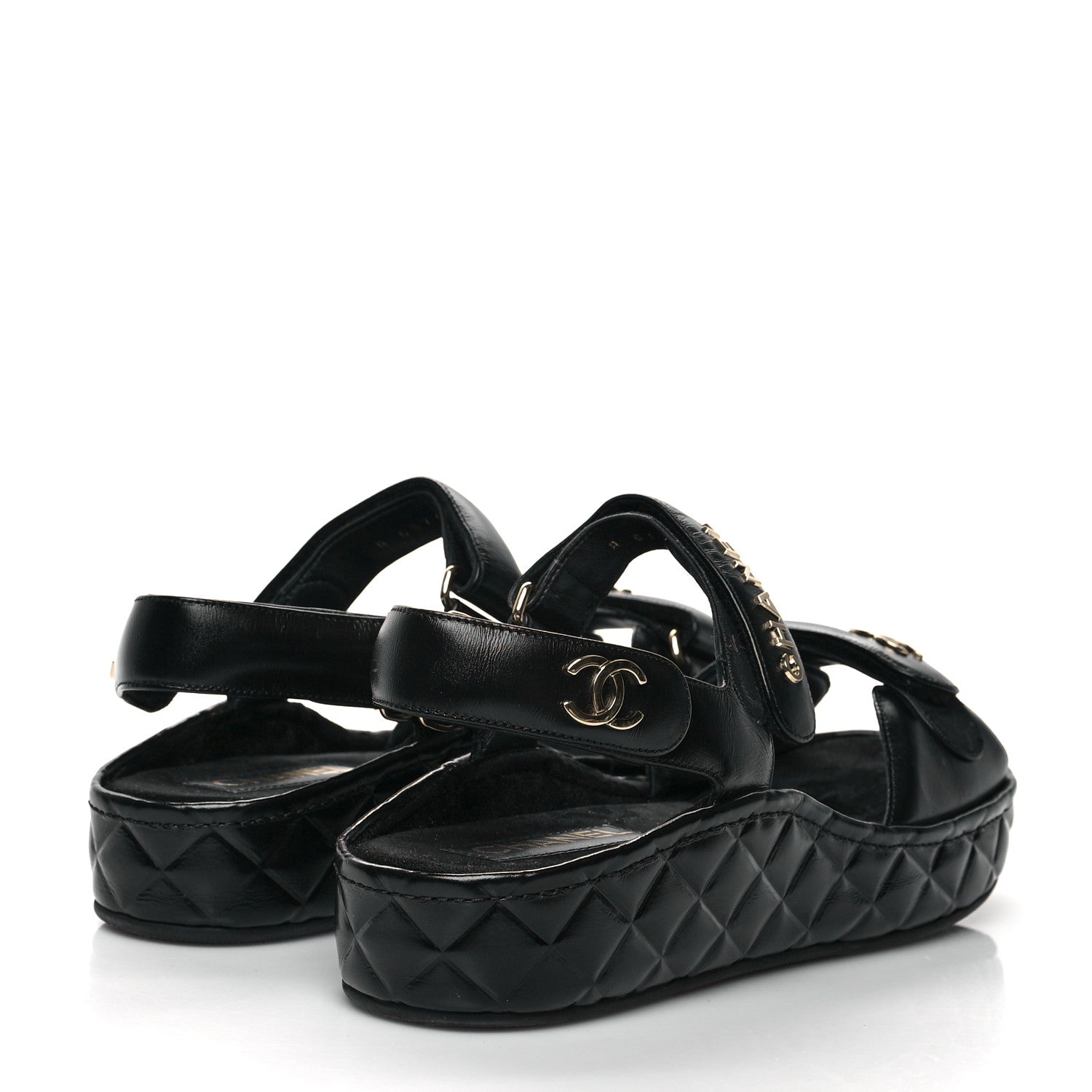 Chanel Shiny Calfskin Logo Platform Sandals 41 Black 4 of 8