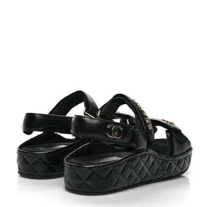 Chanel Shiny Calfskin Logo Platform Sandals 41 Black 4 of 8