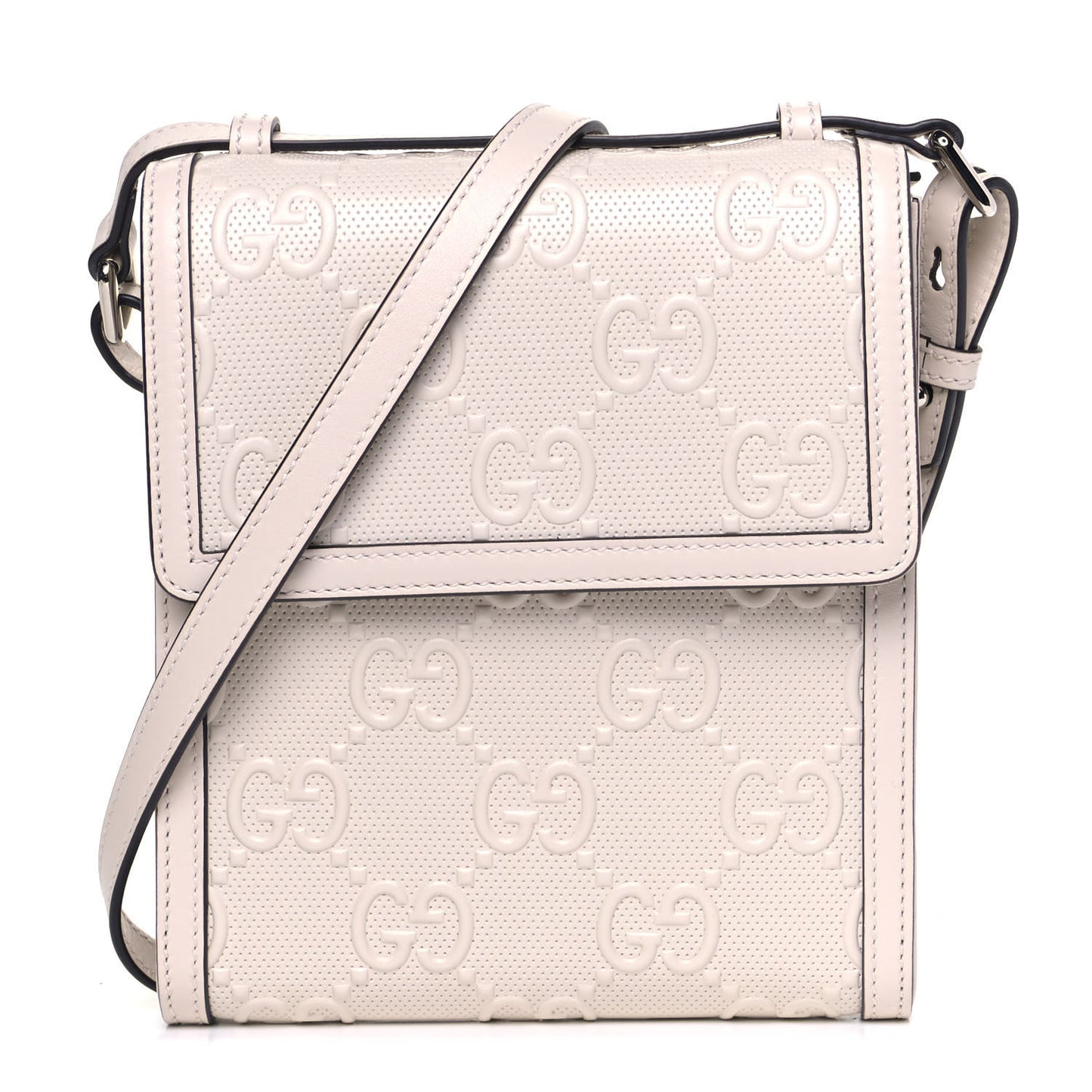 Calfskin GG Tennis Embossed Messenger Bag Mystic White