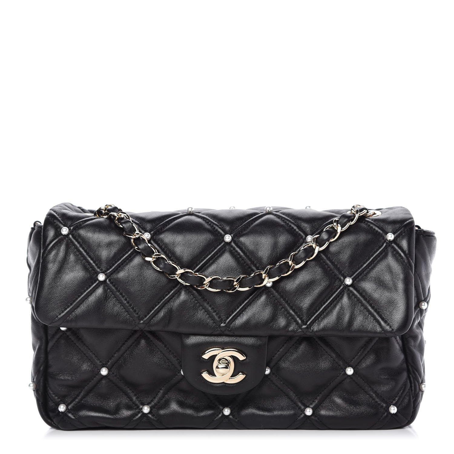 Chanel Lambskin Quilted Pearl Studded Flap Black 1 of 11