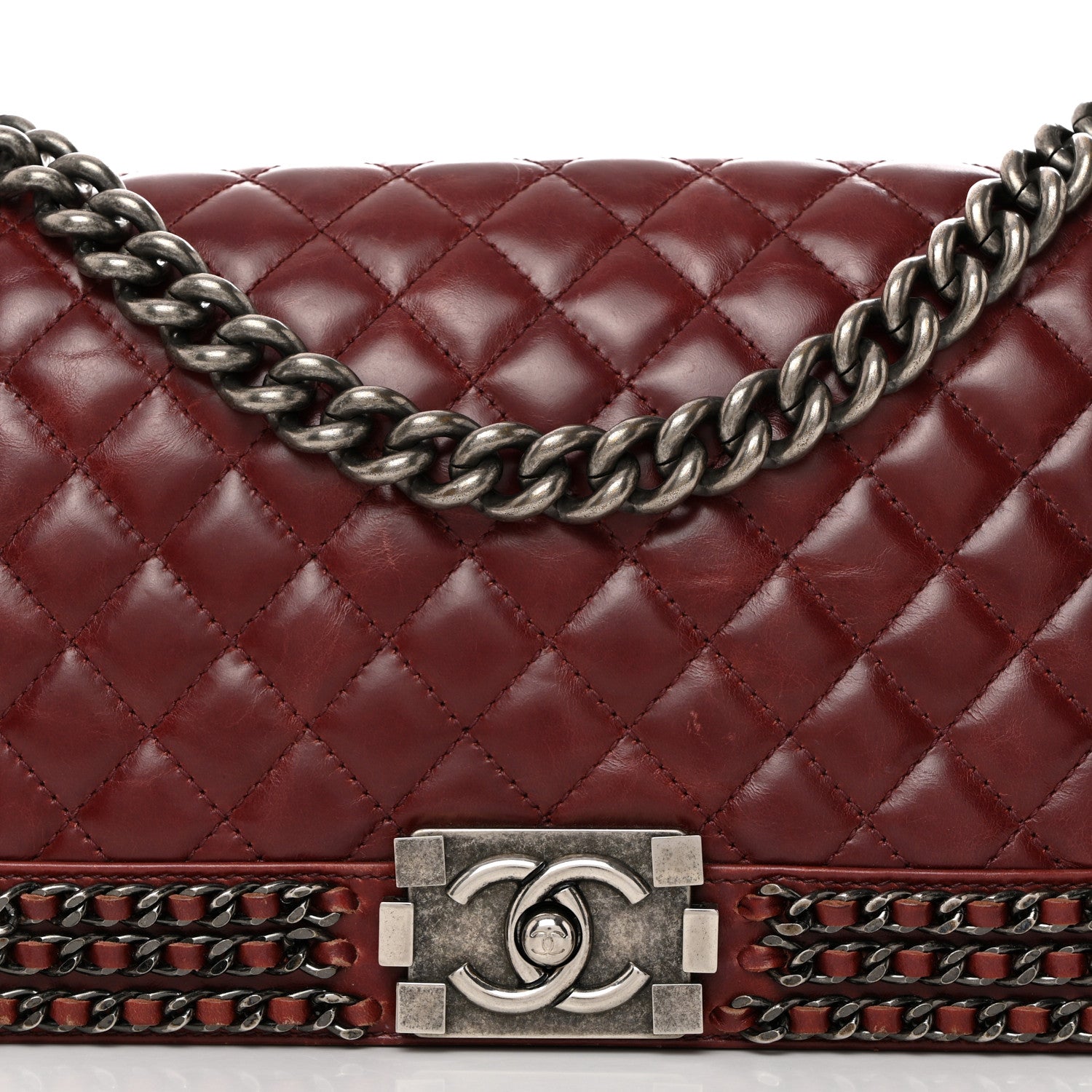 Chanel Glazed Calfskin Quilted Medium Boy Chained Flap Bordeaux 8 of 11