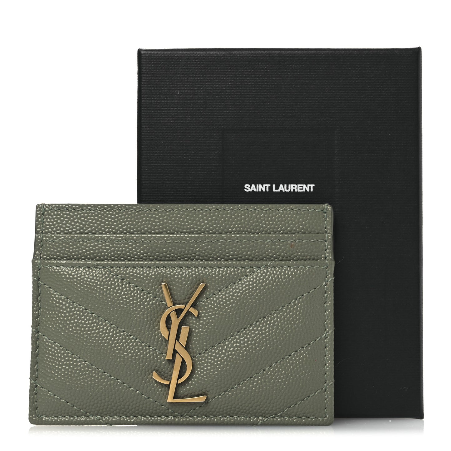 Grain De Poudre Matelasse Chevron Monogram Credit Card Case Light Sage