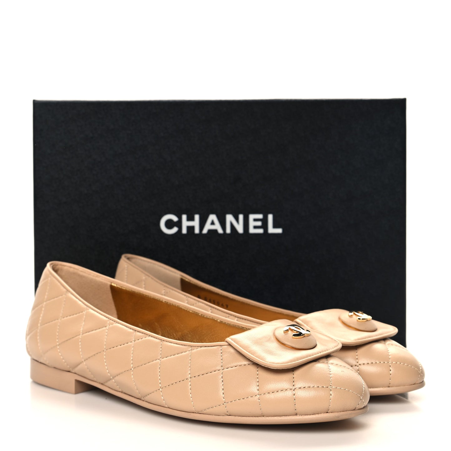 Lambskin Quilted CC Ballerina Flats 40 Light Beige