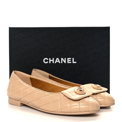 Chanel Lambskin Quilted CC Ballerina Flats 40 Light Beige 10 of 10