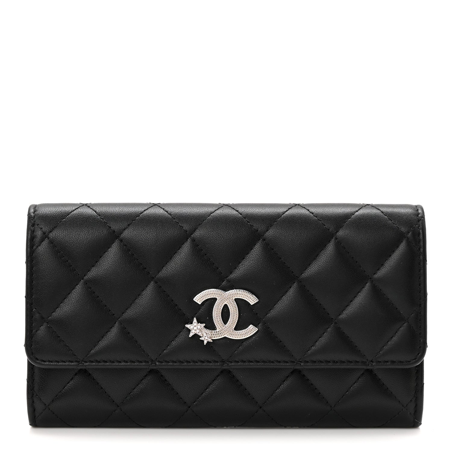 Chanel Calfskin Quilted Crystal CC Star Flap Wallet Black 1 of 7