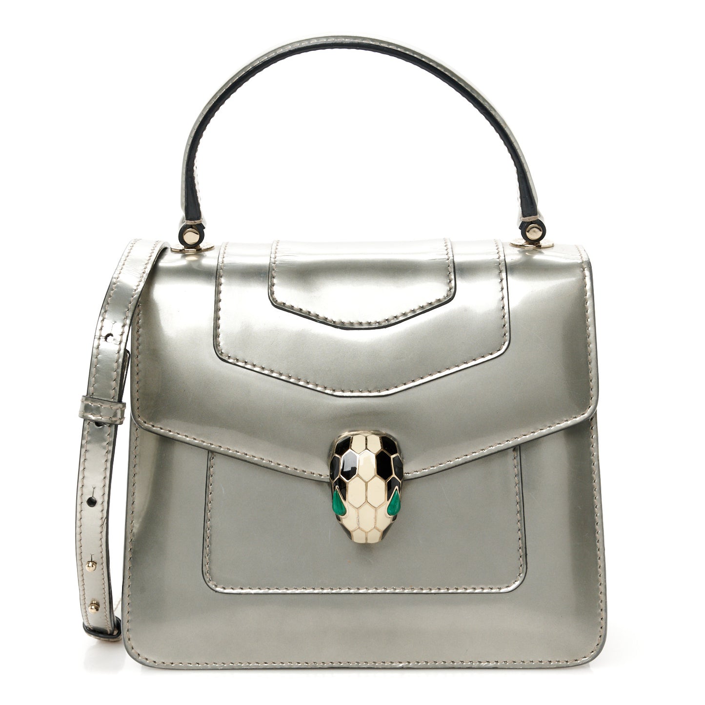 Metallic Calfskin Serpenti Forever Top Handle Silver