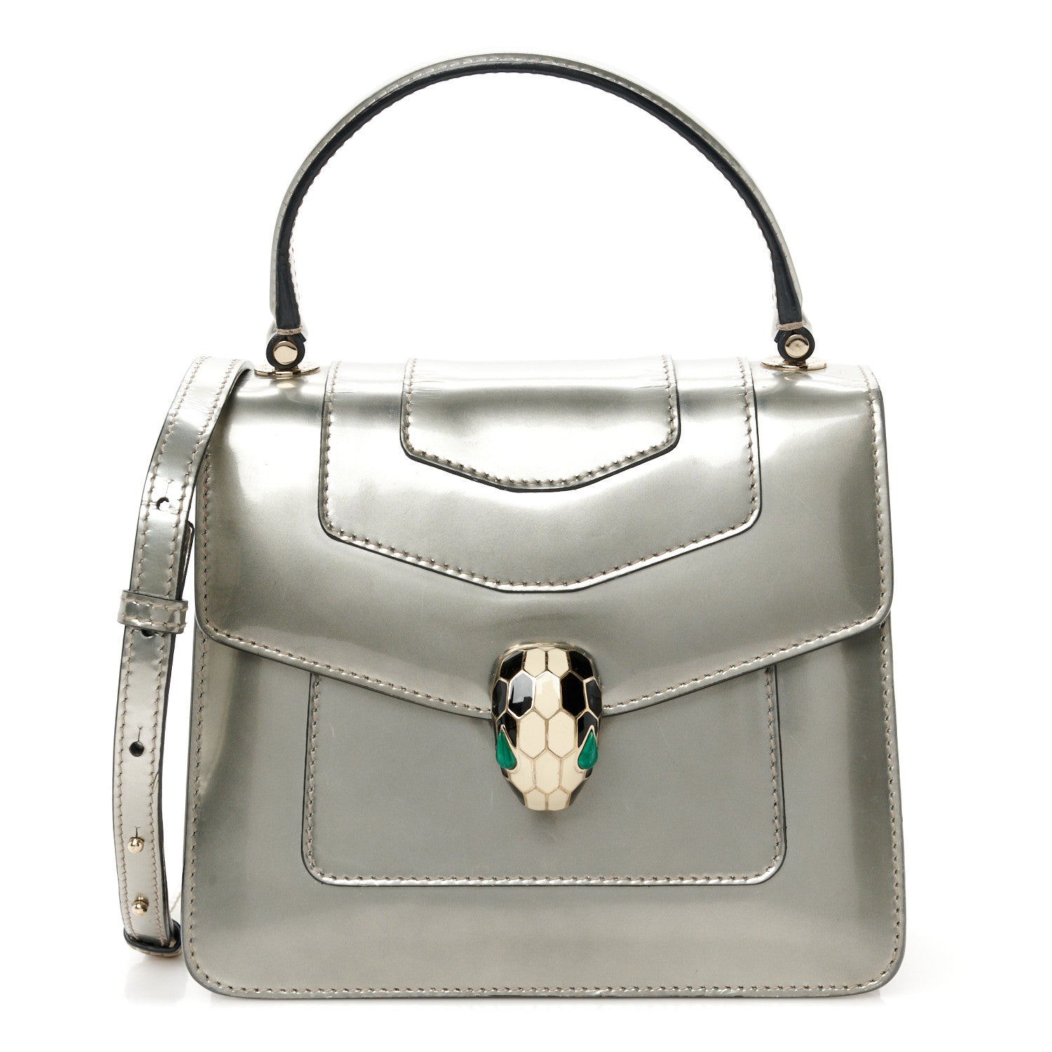Bulgari Metallic Calfskin Serpenti Forever Top Handle Silver 1 of 10