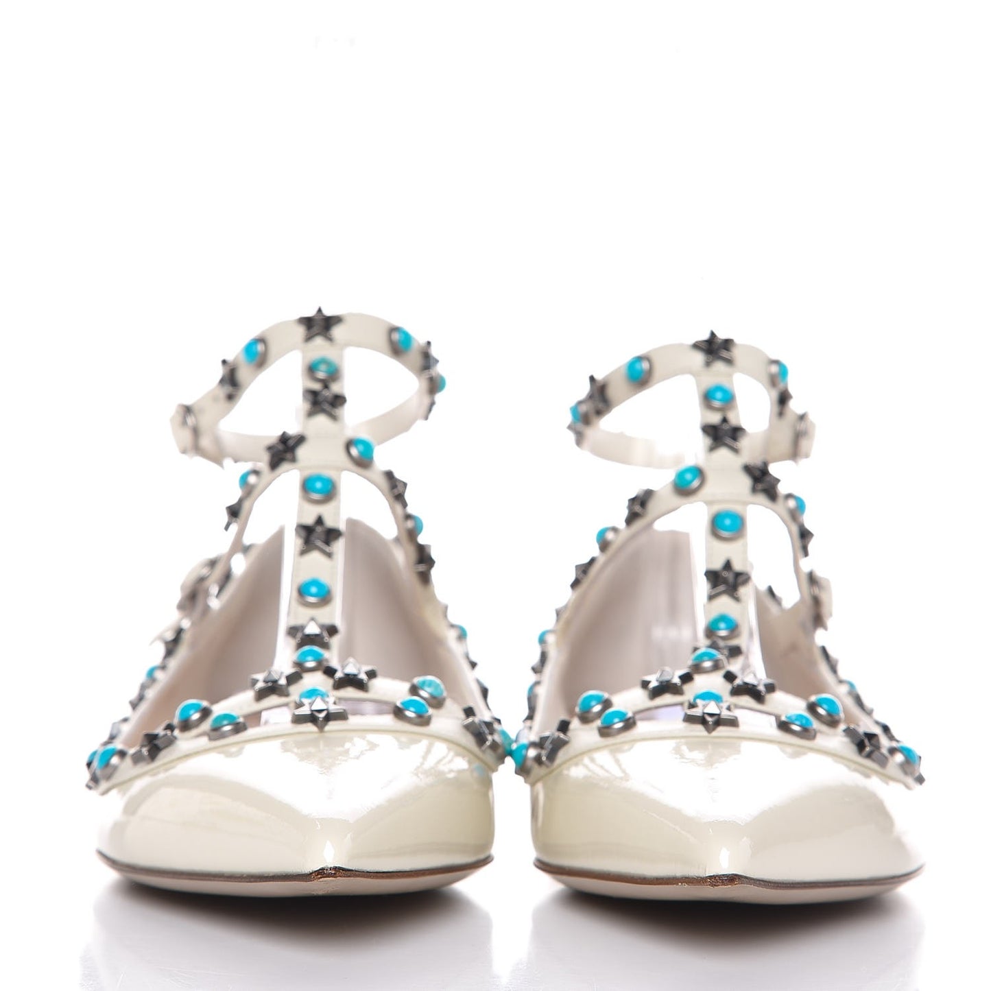 Patent Rockstud Rolling Cage Ballerina Flats 39 Ivory