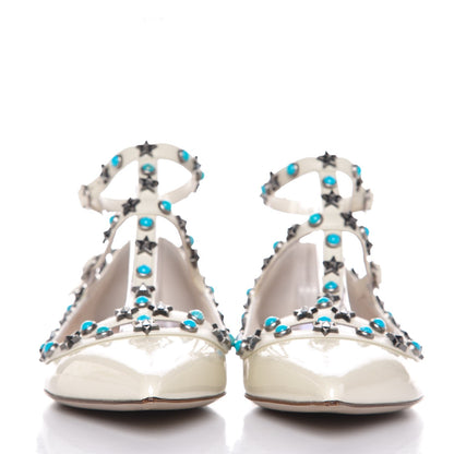Valentino Garavani Patent Rockstud Rolling Cage Ballerina Flats 39 Ivory 2 of 9