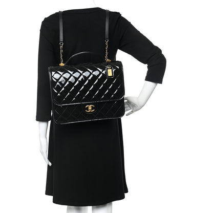 Chanel Patent Quilted Large School Memory Top Handle Flap Black 2 of 10