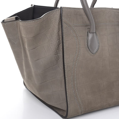 Celine Crocodile Embossed Nubuck Medium Phantom Luggage Grey 9 of 11