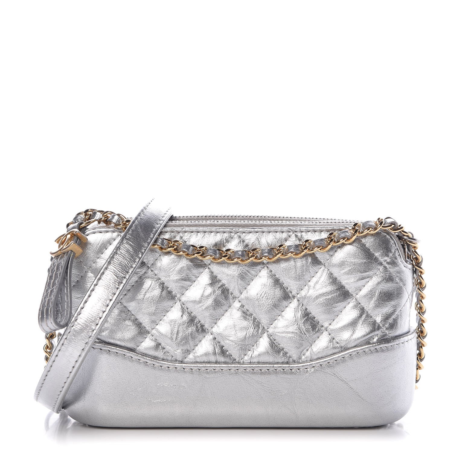 Chanel Metallic Lambskin Calfskin Quilted Small Gabrielle Clutch With Chain Silver 1 of 13