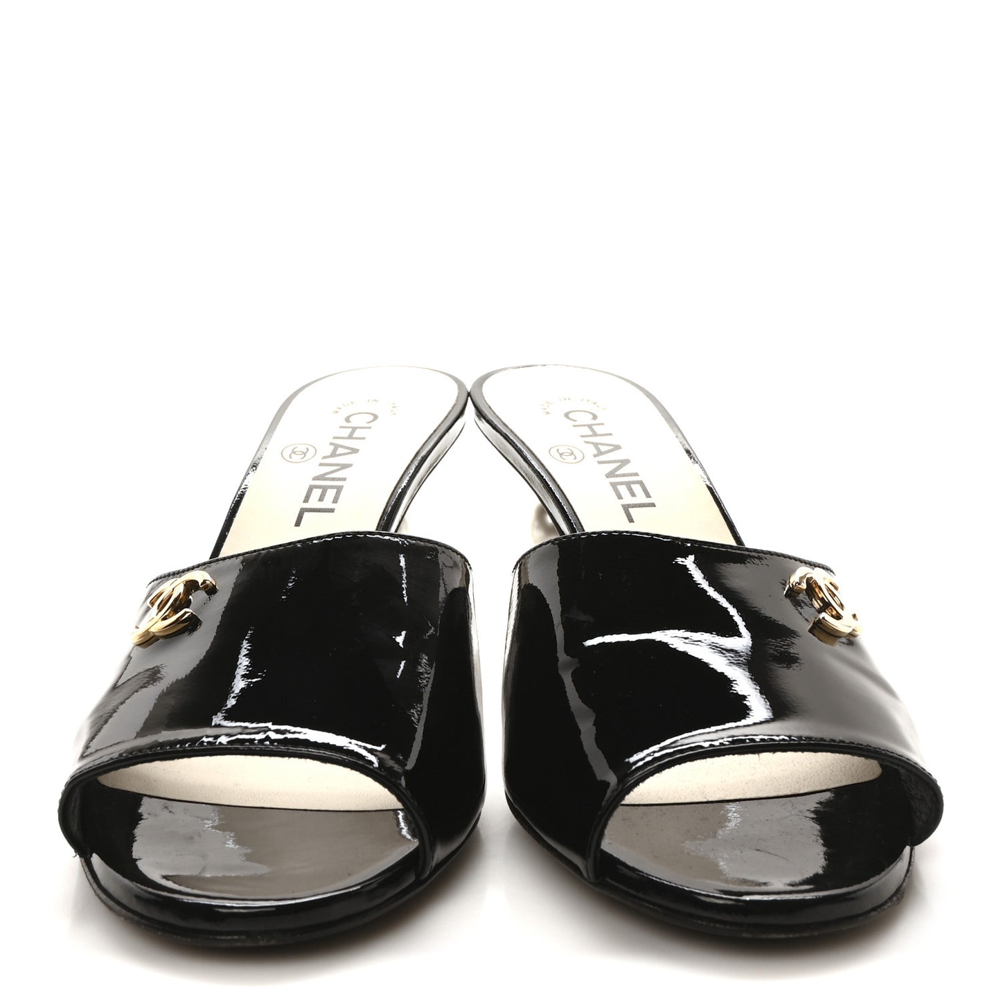 Patent Lambskin Pearl Mules 37.5 Black