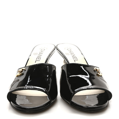 Chanel Patent Lambskin Pearl Mules 37.5 Black 3 of 8