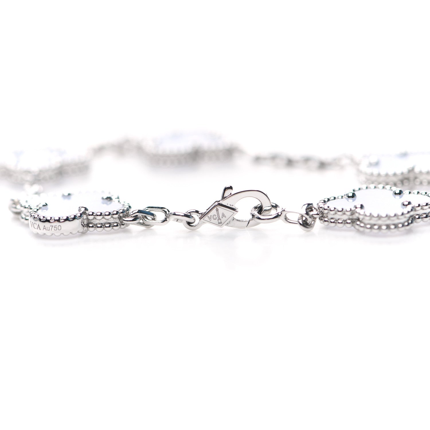 Van Cleef & Arpels 18K White Gold Chalcedony 5 Motifs Vintage Alhambra Bracelet 3 of 7