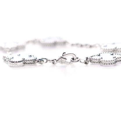 Van Cleef & Arpels 18K White Gold Chalcedony 5 Motifs Vintage Alhambra Bracelet 3 of 7