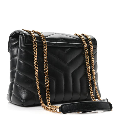 Saint Laurent Calfskin Y Quilted Monogram Small Loulou Chain Satchel Black Black 3 of 10