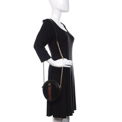 Gucci Suede Patent Web Mini Ophidia Round Shoulder Bag Black 2 of 10