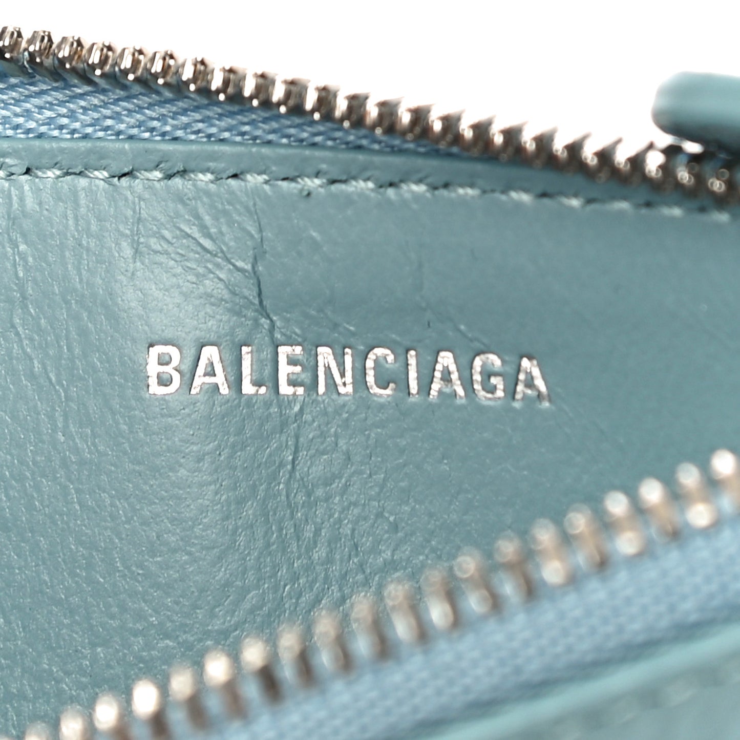 Grained Calfskin Logo Large Cash Long Coin Card Holder Blue Grey White