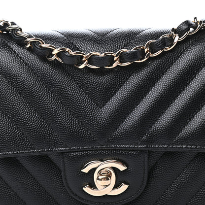 Chanel Caviar Chevron Quilted Mini Rectangular Flap Black 11 of 12