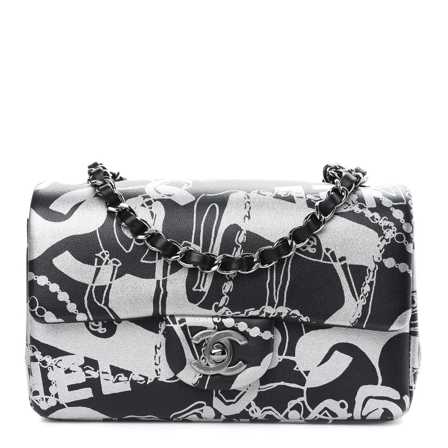 Lambskin Printed Mini Rectangular Flap Black Silver