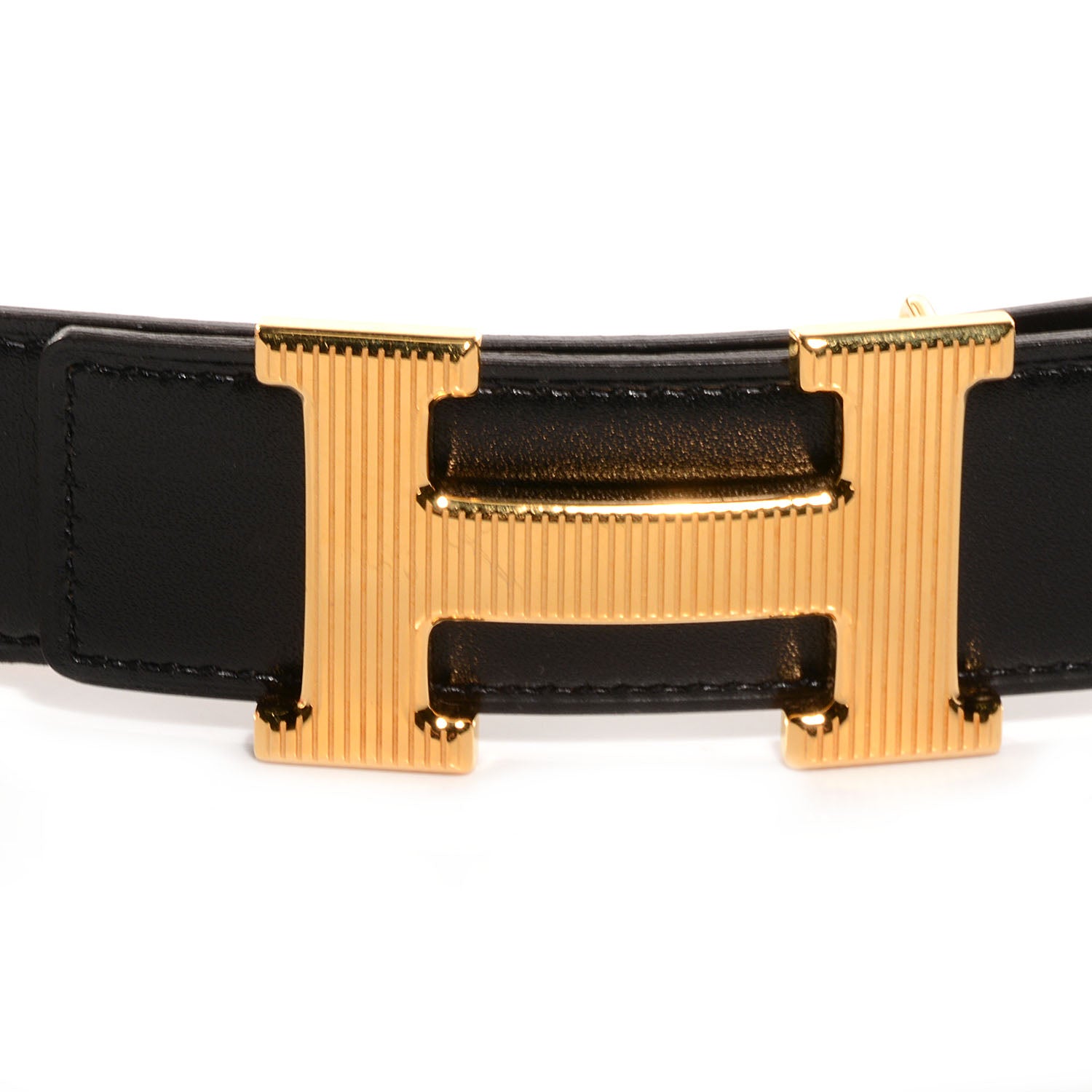 Hermes Box Togo Reversible Polished Calandre 32mm H Belt 90 Noir Gold 3 of 6