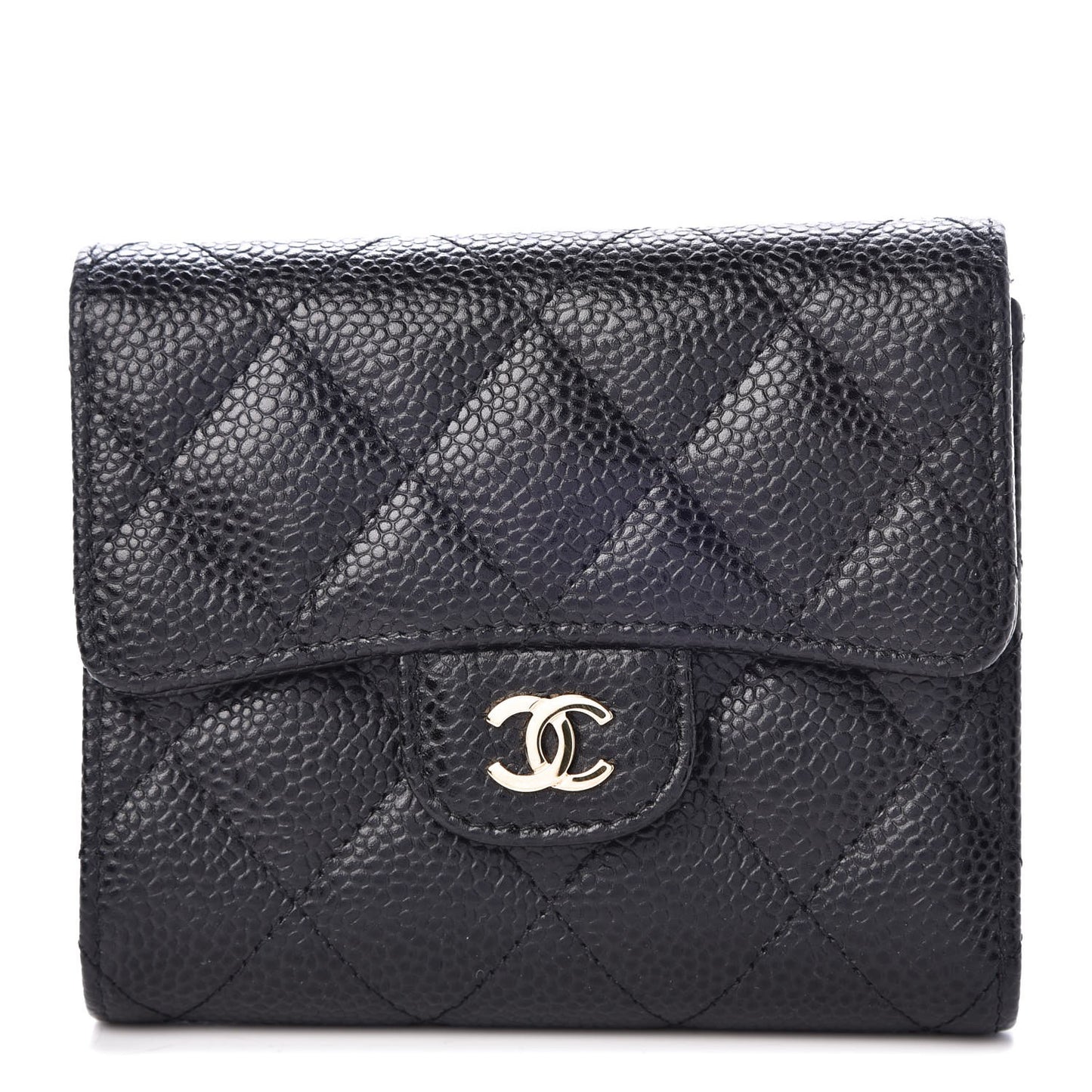 Caviar Quilted Compact Flap Wallet Black