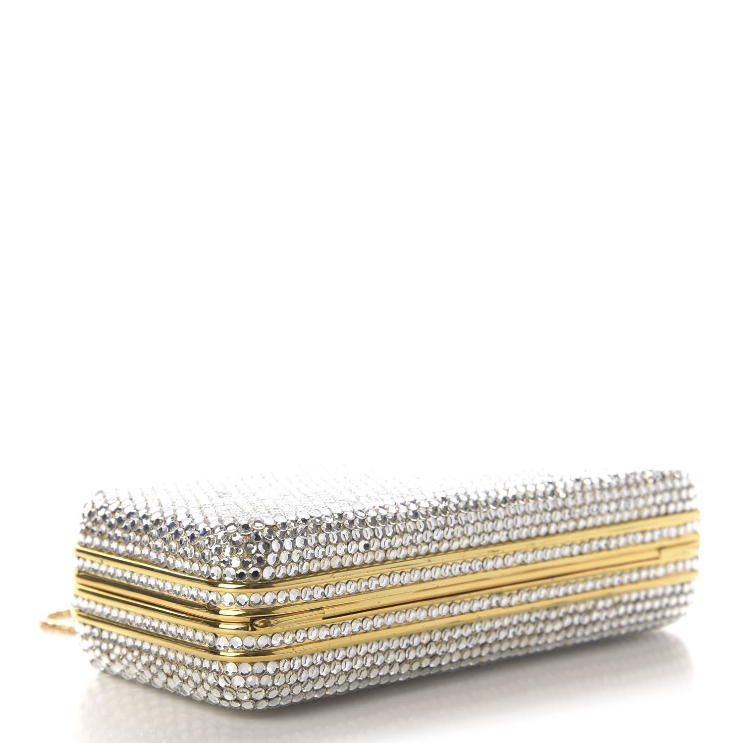 Judith Leiber Swarovski Crystal Minaudiere Clutch Silver Gold 4 of 10