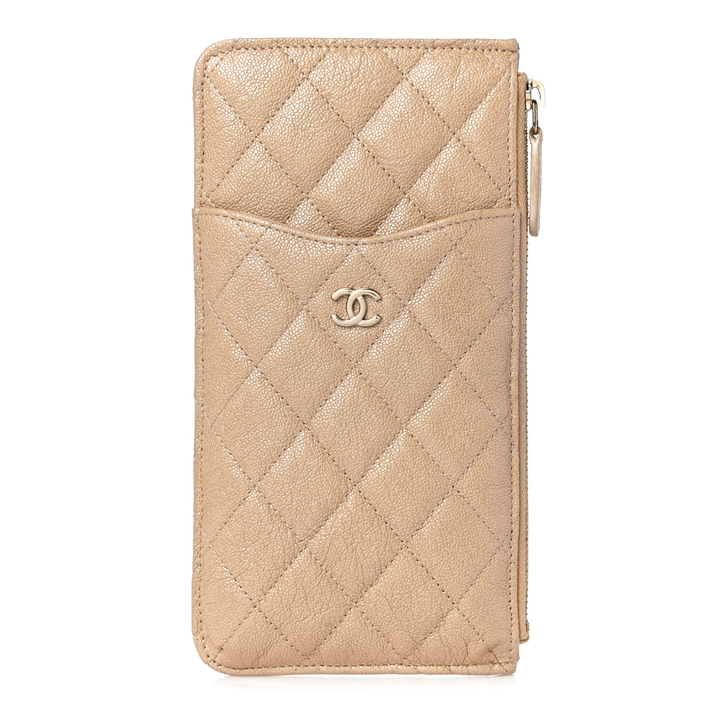 Iridescent Caviar Quilted Classic iPhone Pouch Dark Beige