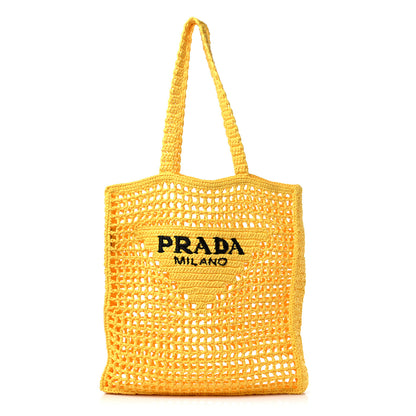 Prada Yarn Raffia Effect Crochet Logo Embroidered Tote Bag Giallo 1 of 8