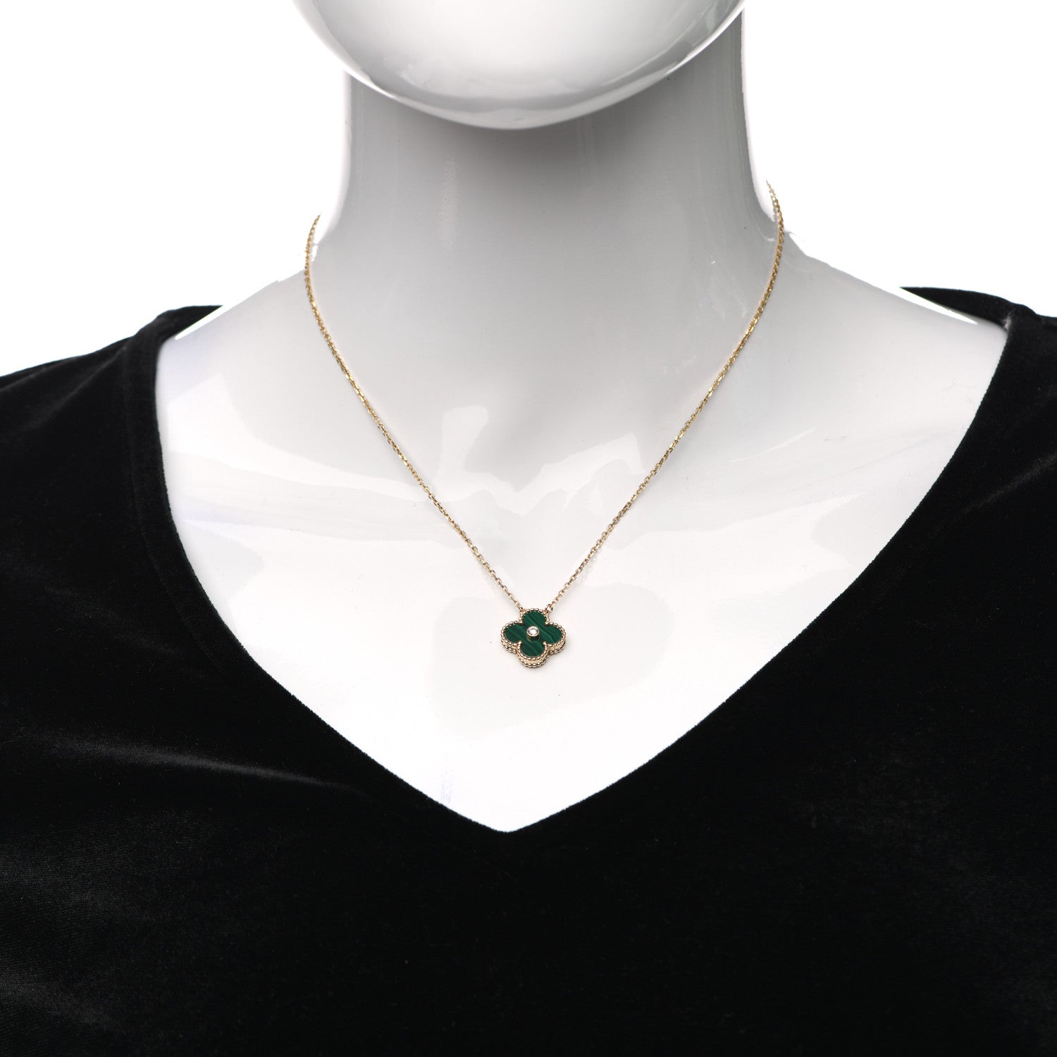 Van Cleef & Arpels 18K Yellow Gold Diamond Malachite Vintage Alhambra Pendant Necklace 2 of 6