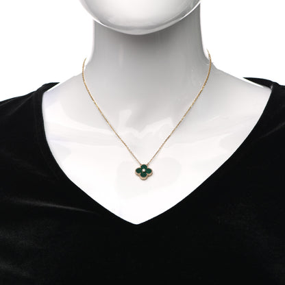Van Cleef & Arpels 18K Yellow Gold Diamond Malachite Vintage Alhambra Pendant Necklace 2 of 6