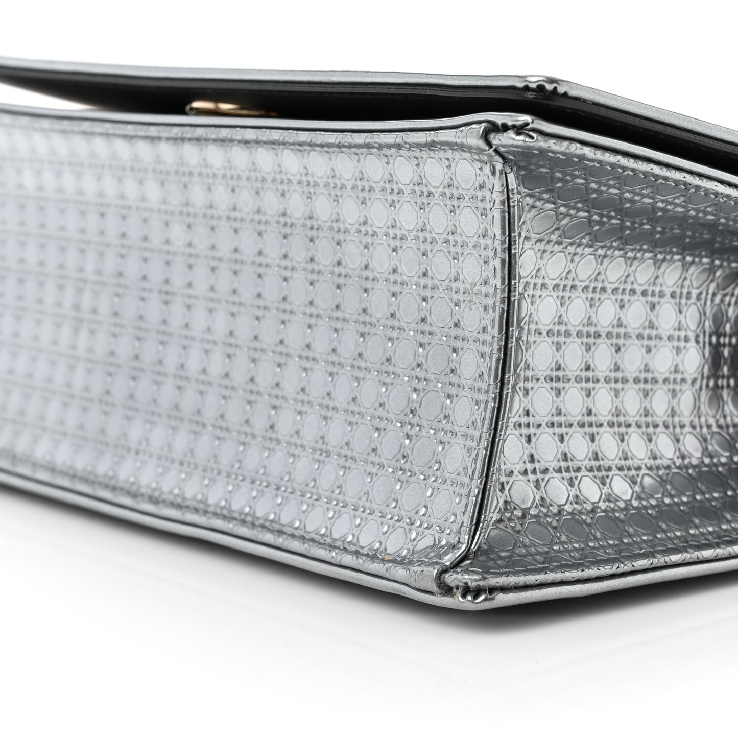 Metallic Patent Micro-Cannage Medium Diorama Flap Bag Silver