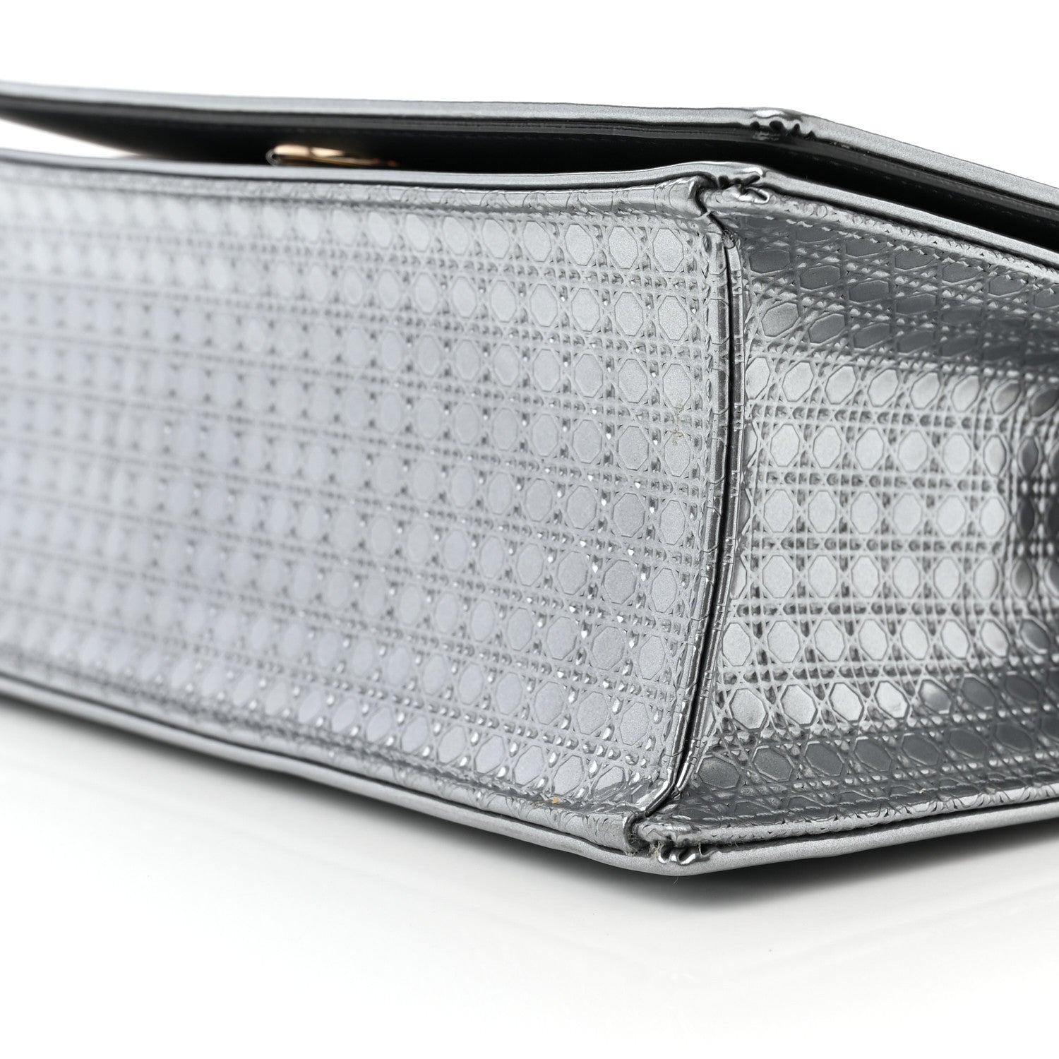 Christian Dior Metallic Patent Micro-Cannage Medium Diorama Flap Bag Silver 10 of 12
