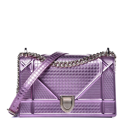 Christian Dior Metallic Patent Micro-Cannage Medium Diorama Flap Bag Purple 1 of 8