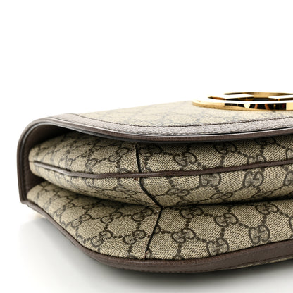 Gucci GG Supreme Monogram Textured Dollar Calfskin Web Medium Blondie Top Handle Shoulder Flap Bag Beige Ebony New Acero 10 of 11