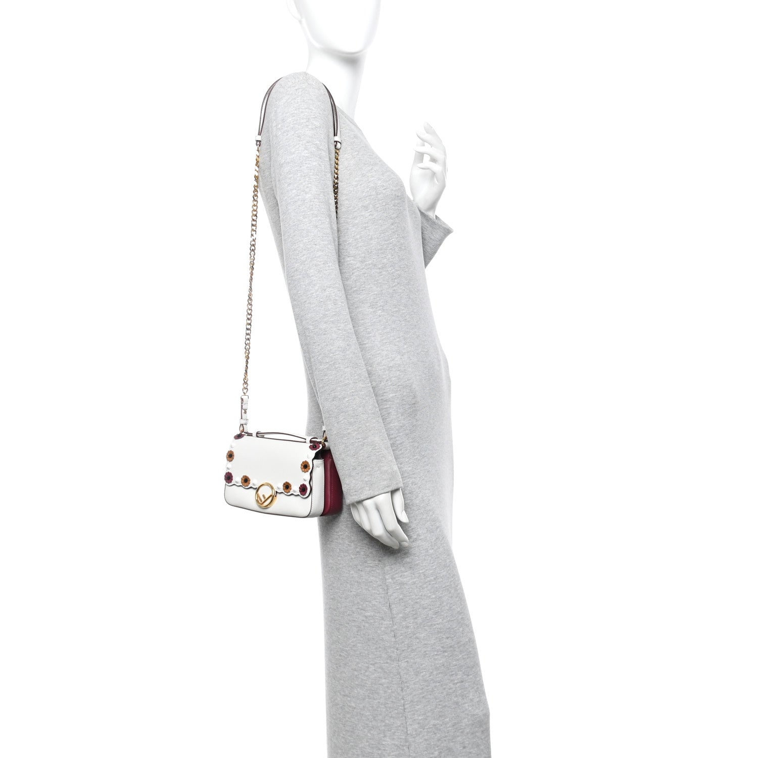 Fendi Vitello Dolce Nappa Flowerland Studded F is Fendi FF Micro Double Baguette White Multicolor 2 of 14