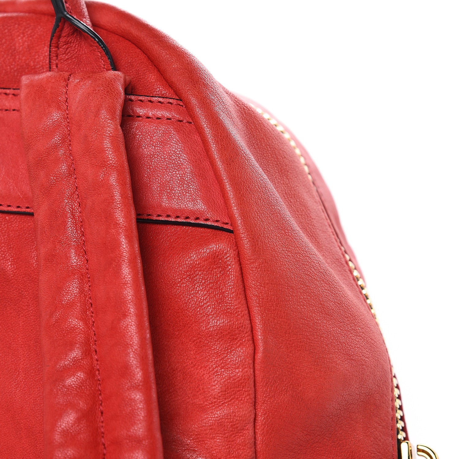 MCM Lambskin Fox Fur Small Stark Insignia Backpack Red 13 of 19