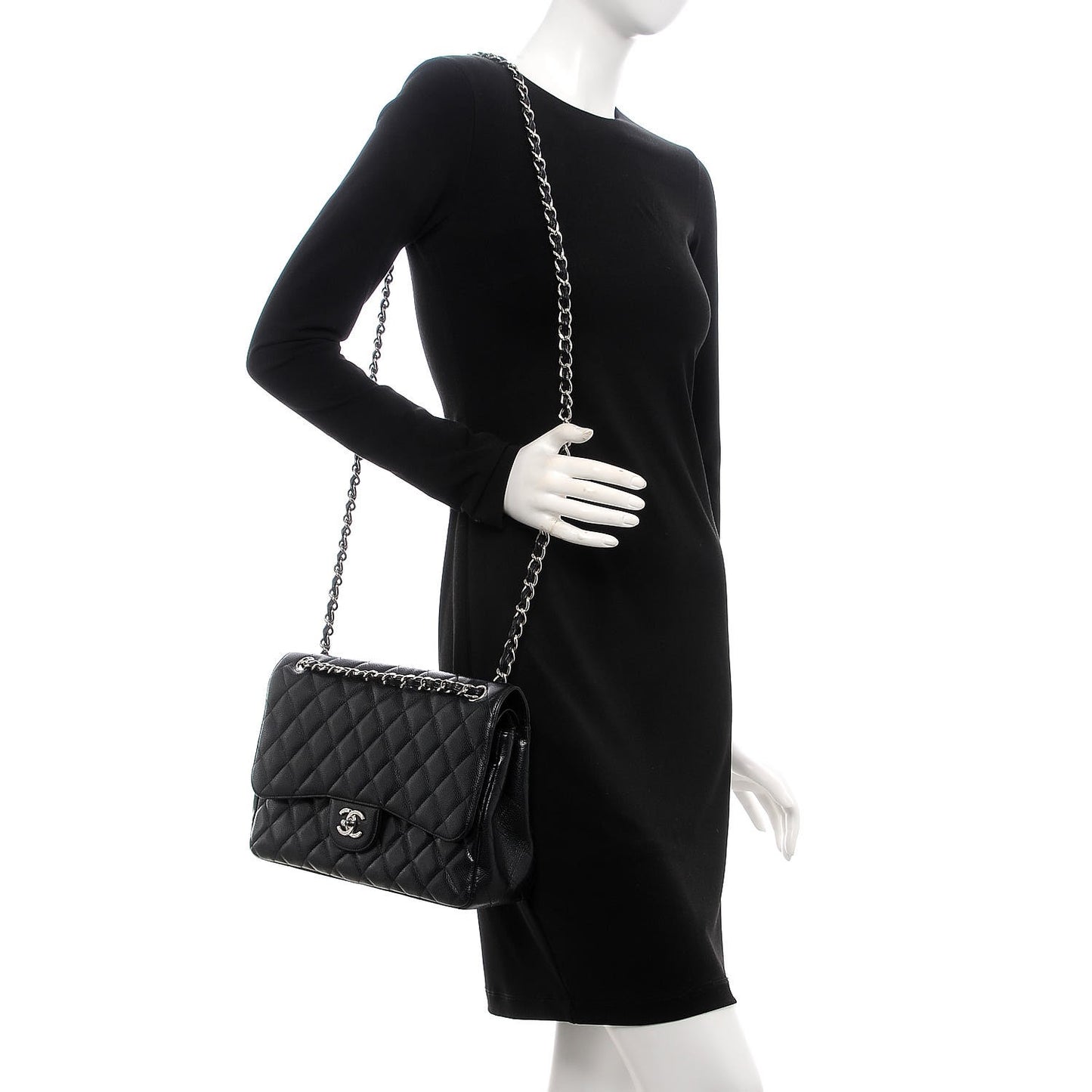 Caviar Quilted Jumbo Double Flap Black