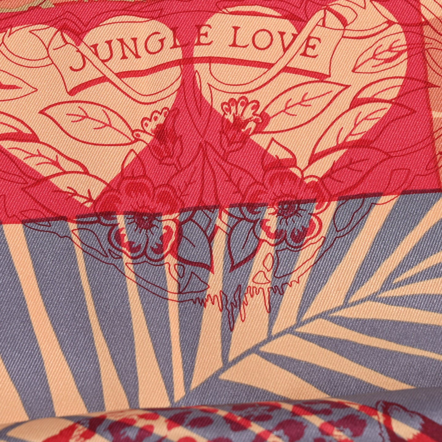 Silk Jungle Love au Tampon Scarf 70 Beige Rose Rouge