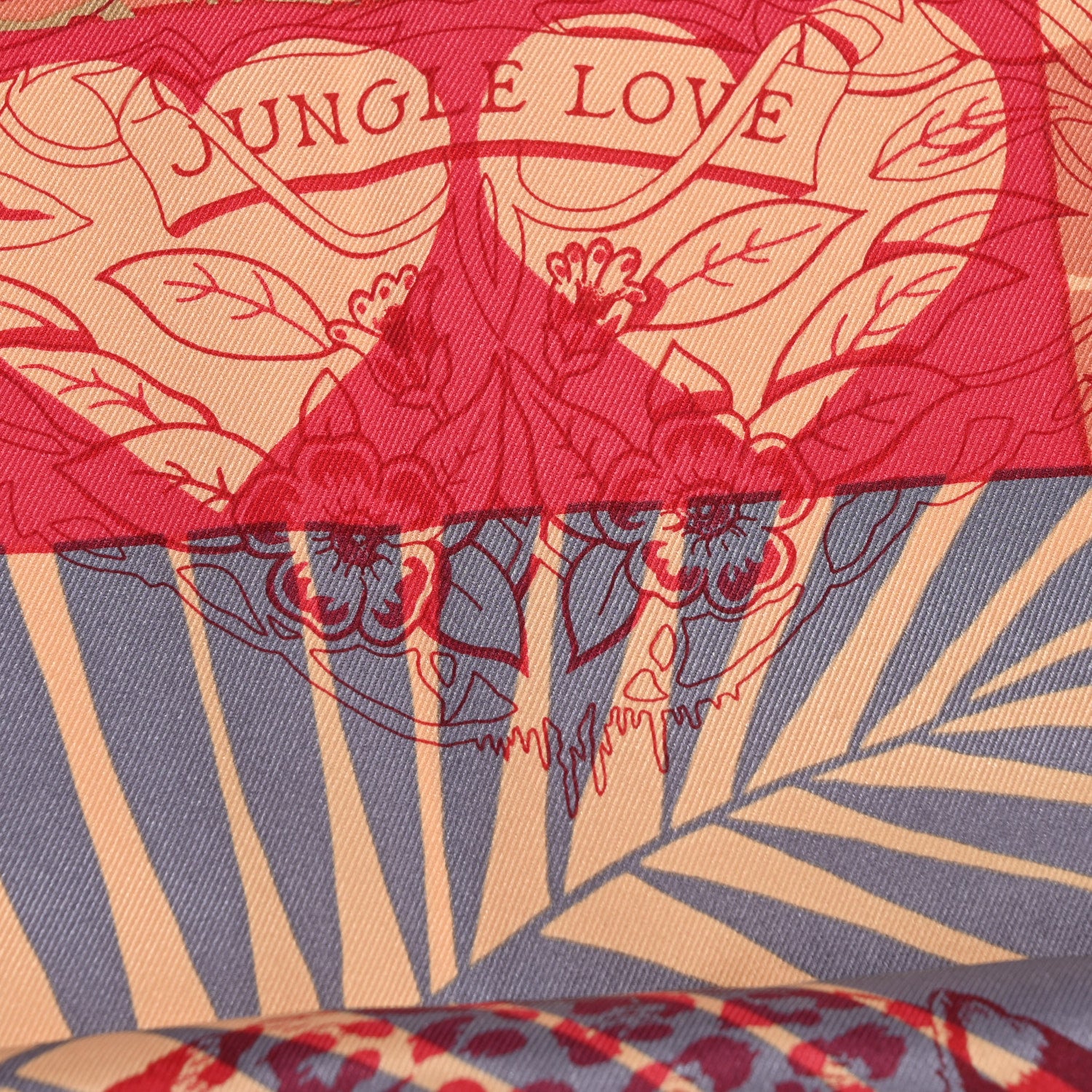 Hermes Silk Jungle Love au Tampon Scarf 70 Beige Rose Rouge 5 of 6