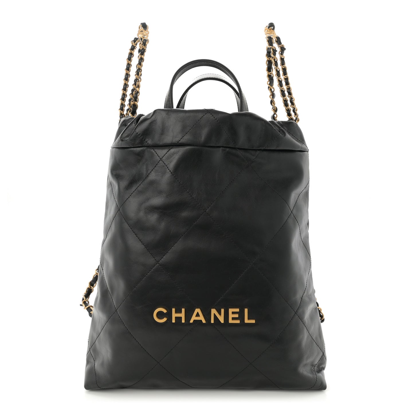 Shiny Calfskin Quilted Chanel 22 Backpack Black