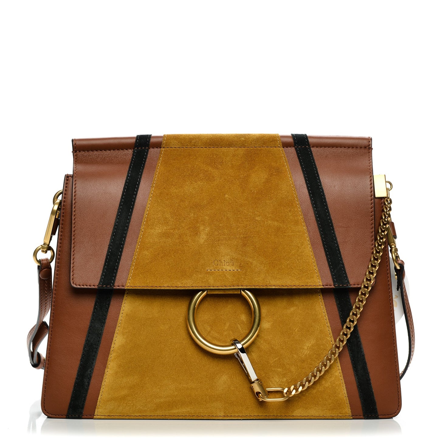 Suede Calfskin Patchwork Medium Faye Shoulder Bag Tobacco