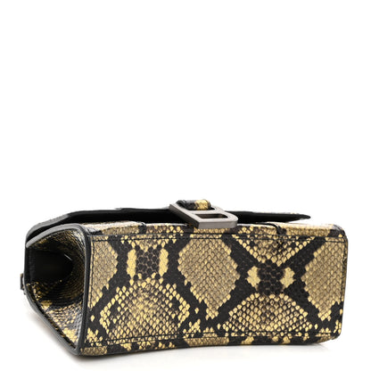 Balenciaga Shiny Calfskin Snakeskin Embossed Hourglass Top Handle Bag XS Gold Black 4 of 10