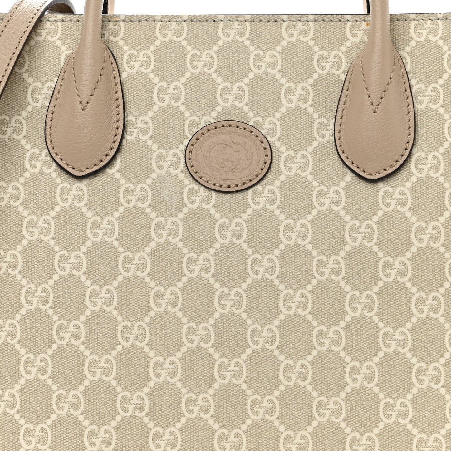 GG Supreme Monogram Textured Dollar Calfskin Small Retro Interlocking G Tote Bag Beige Mystic White Oatmeal