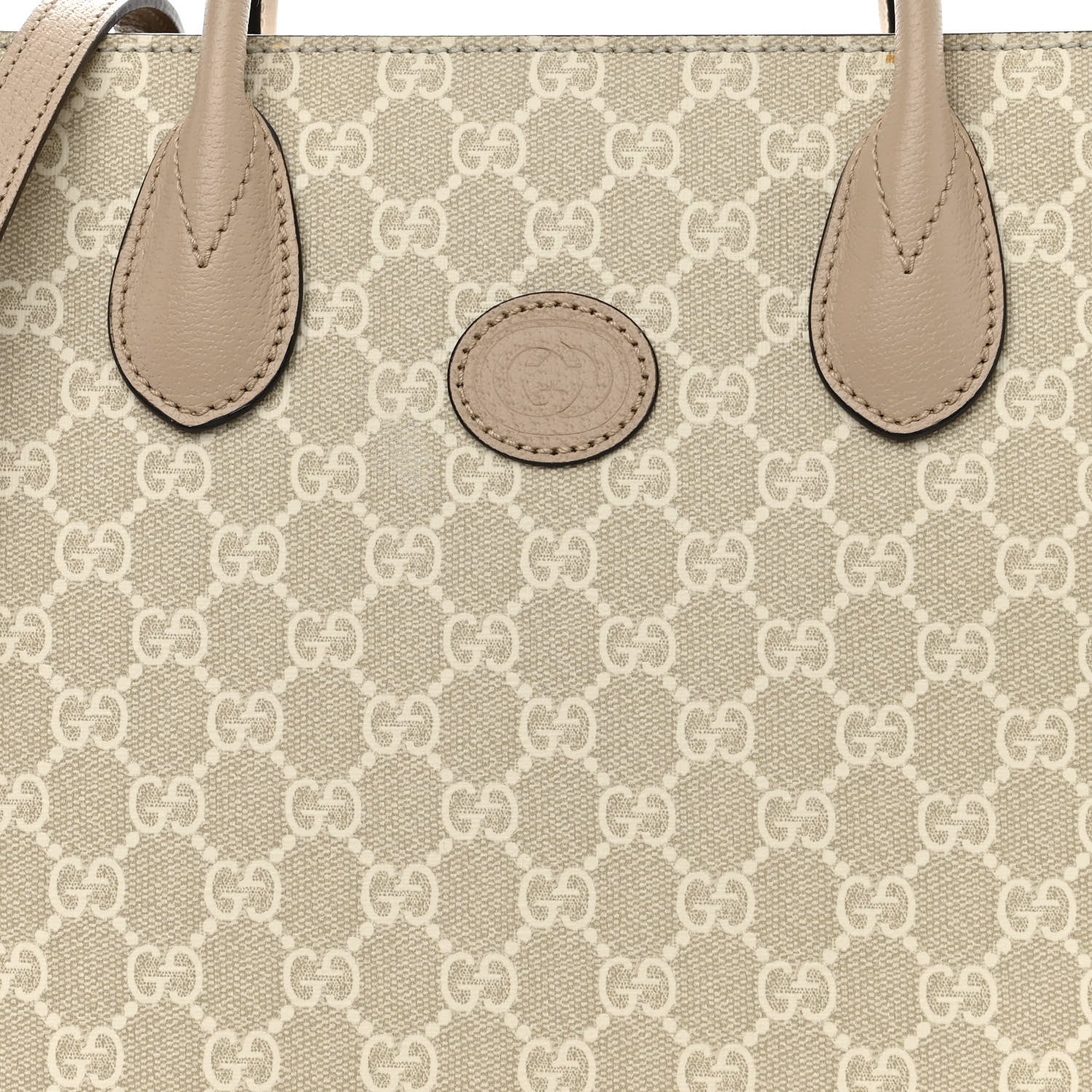 Gucci GG Supreme Monogram Textured Dollar Calfskin Small Retro Interlocking G Tote Bag Beige Mystic White Oatmeal 8 of 12