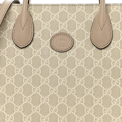 Gucci GG Supreme Monogram Textured Dollar Calfskin Small Retro Interlocking G Tote Bag Beige Mystic White Oatmeal 8 of 12
