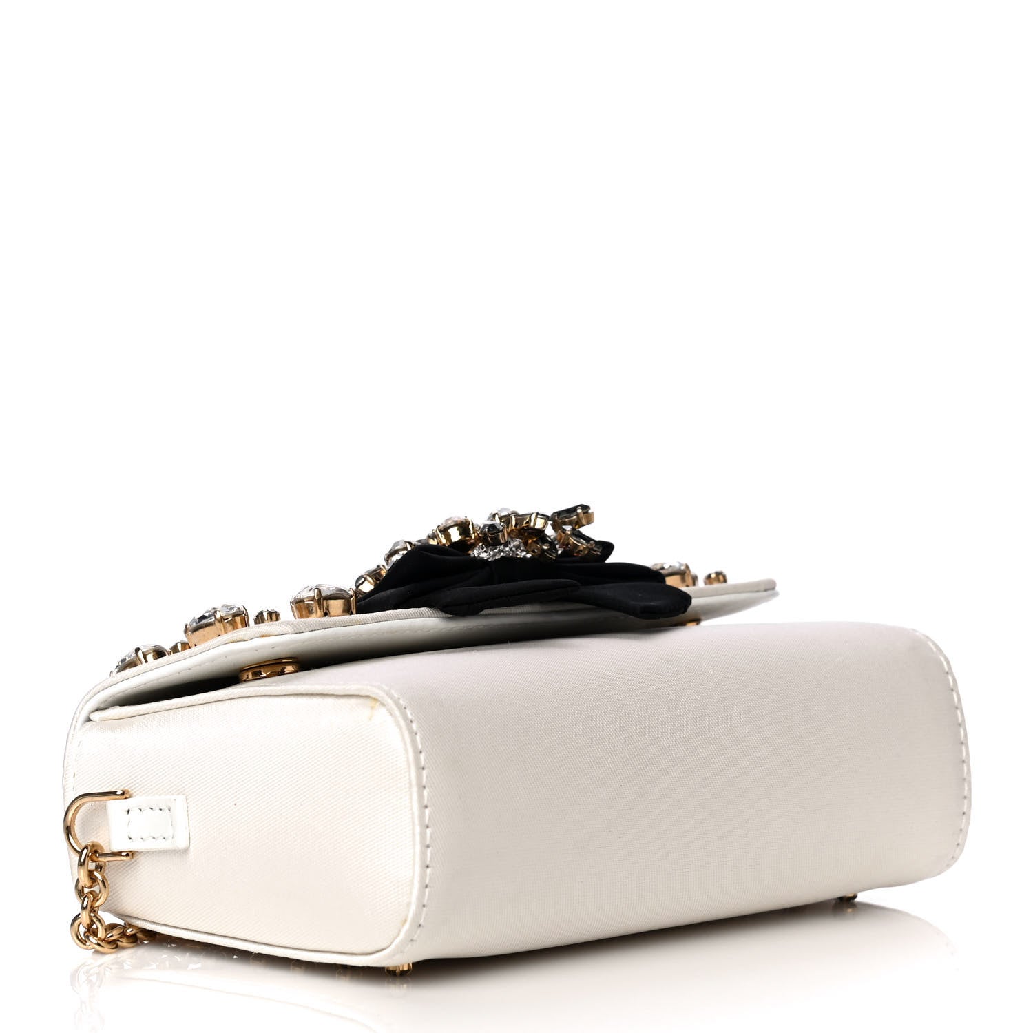 Dolce & Gabbana Canvas Crystal Embellished Childrens Bow Chain Clutch White 3 of 12