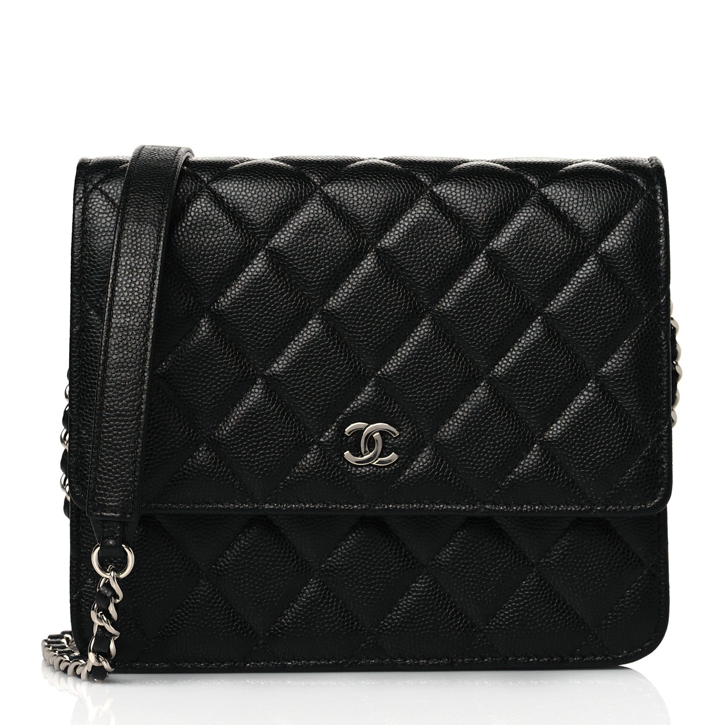 Caviar Quilted Square Wallet On Chain WOC Black