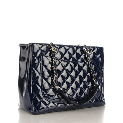 Chanel Patent Quilted Grand Shopping Tote GST Navy Blue 3 of 8
